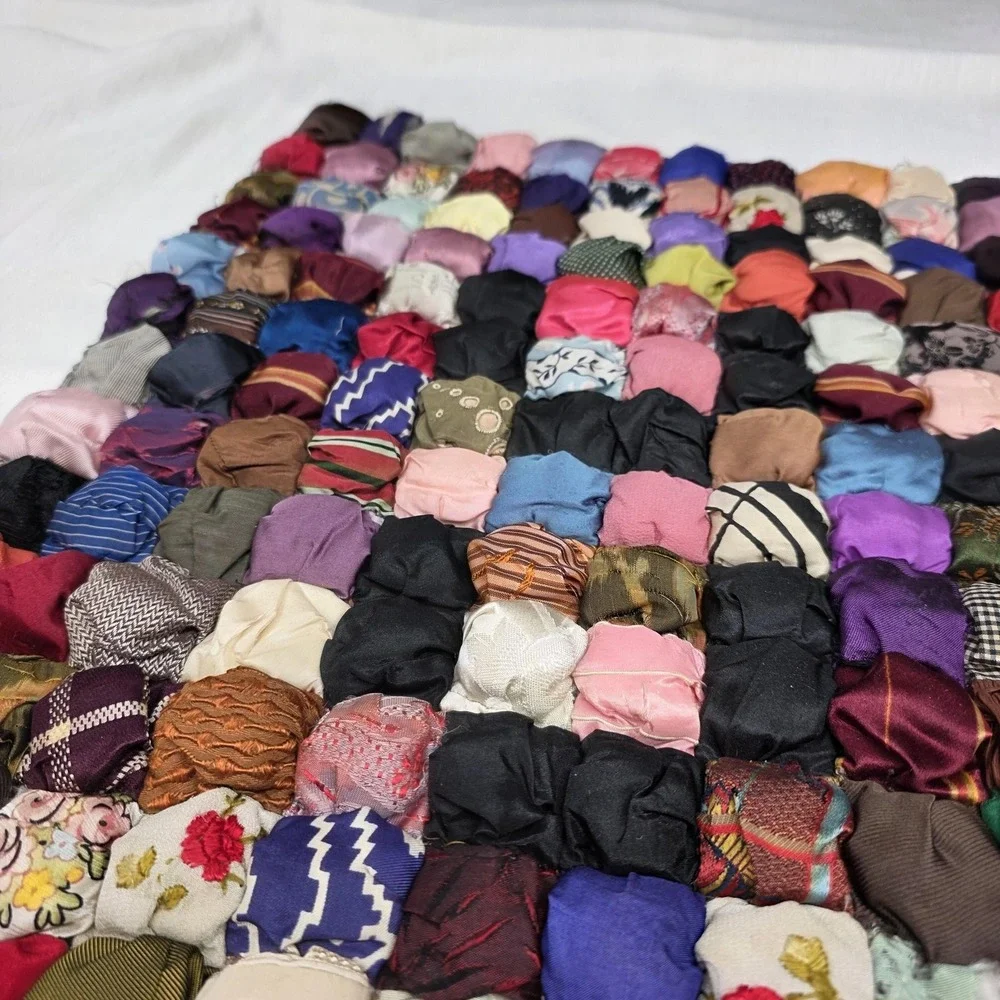 Vtg‎ Handmade Patchwork Puff Biscuit Quilt Top Panel 15x18 OOAK Art Multicolor